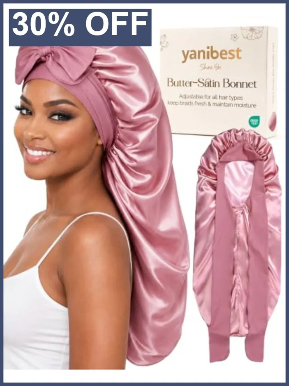 Double Layer Extra Long Adjustable Satin Sleep Bonnet